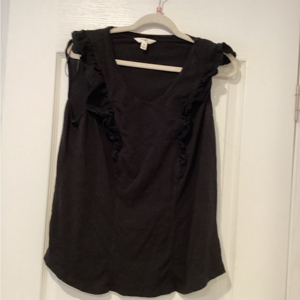Terra & Sky Black Ruffle V-Neck Blouse size 90X EUC